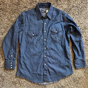Wrangler Men's Blue Denim Pearl Snap Shirt